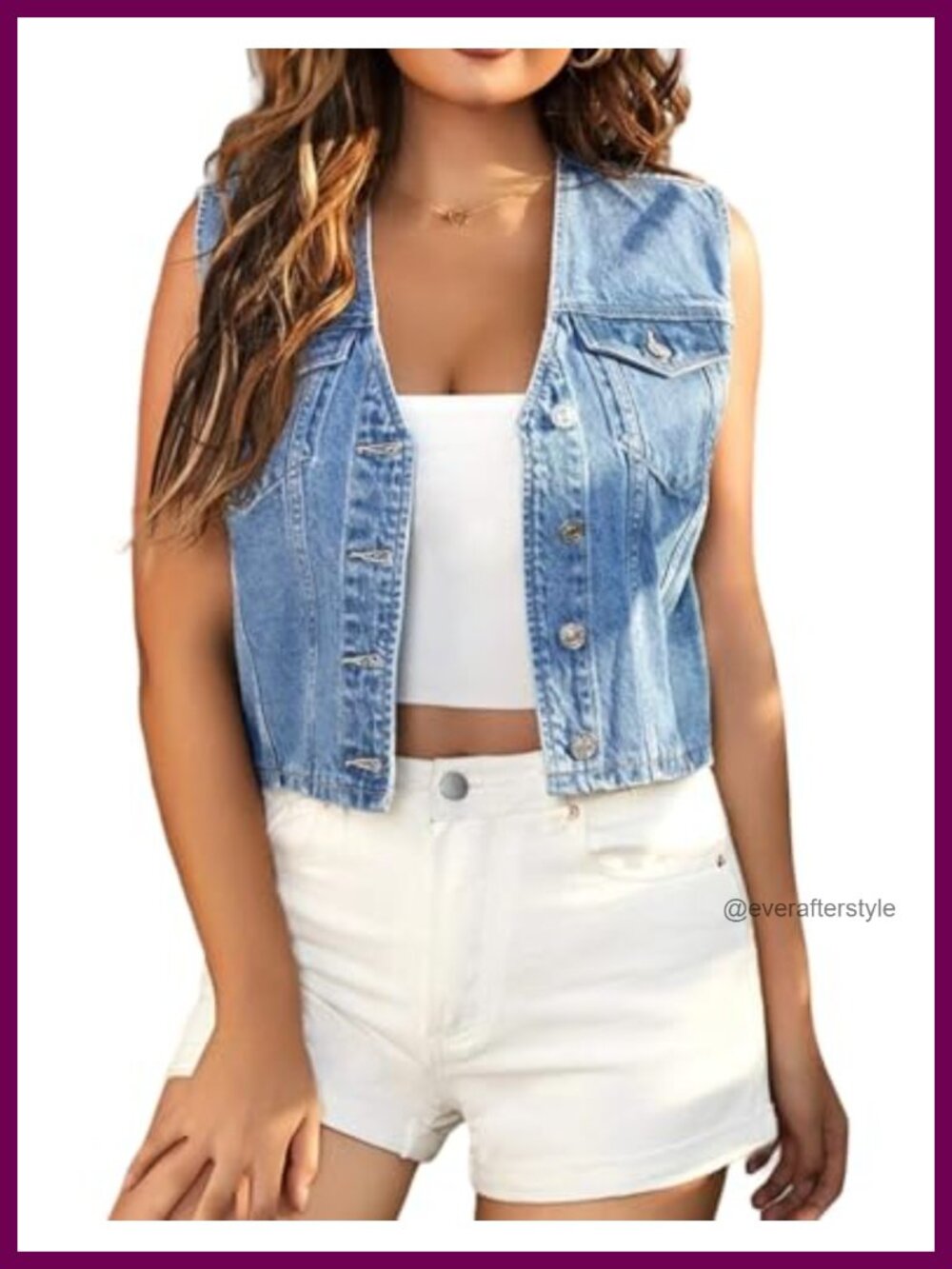 Cropped Denim Vest Top Sleeveless V Neck Button Down Jean Waistcoat